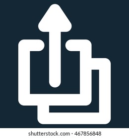 Uploads vector icon. Style is linear flat icon symbol, white color, dark blue background.