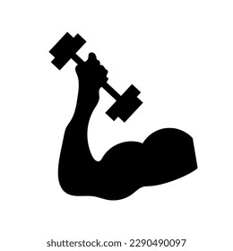 Upper arm biceps and dumbbell silhouette icon. strength training. vector.
