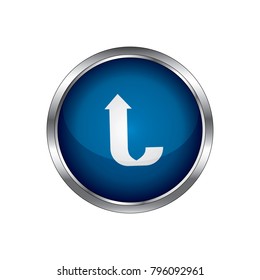 Upper Arrow Icon, Glowing metalic web button isolated on a white background for designer use.