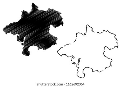 Alto Austria (República de Austria, Austro-Baviera) mapa ilustración vectorial, dibujo de garabatos Alto Austria mapa