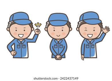 Upper body 3 pose set for workers and cleaners_Guts pose_Greetings_Reply