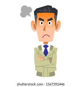 Upper body of an angry man in work clothes