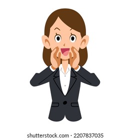 Upper body of a business woman calling out loud