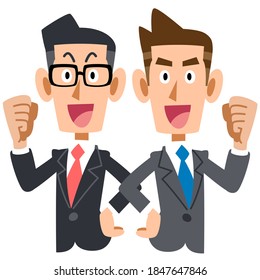 Upper body of a businessman who guts poses back to back