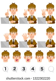 The upper body of a detective that counts numbers with your fingers and a set of personal computer expression and numbers