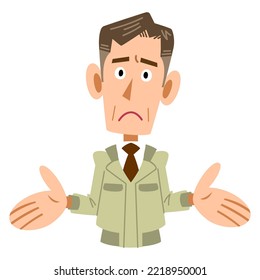 Upper body of an elderly man wearing work clothes to be amazed