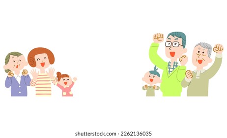 The upper body of a happy family facing each other No outline