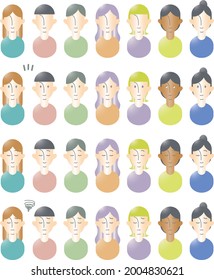 Upper Body Icon Set Of People With Various Expressions