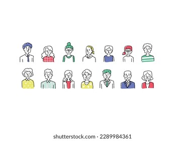 Upper body icon set of people of different ages and genders