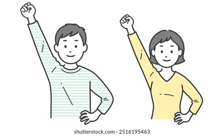 Upper body illustration of an adult man and woman doing a fist pump