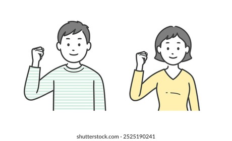 Upper body illustration of an adult man and woman doing a fist pump