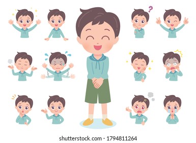 A Upper body illustration of a boy expressing various emotions.Vector art so easy to edit.