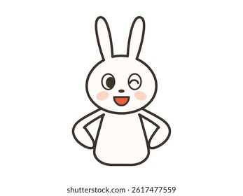 Upper body illustration of a cute rabbit laughing with hands on hips
