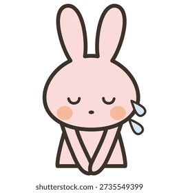Upper body illustration of a cute rabbit character apologizing