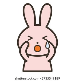 Upper body illustration of a cute sad and crying rabbit character