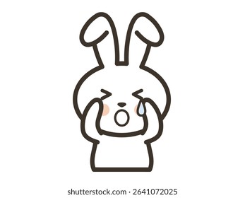 Upper body illustration of a cute white rabbit crying sadly