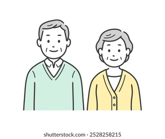 Ilustração da parte superior do corpo de um casal de idosos de pé lado a lado