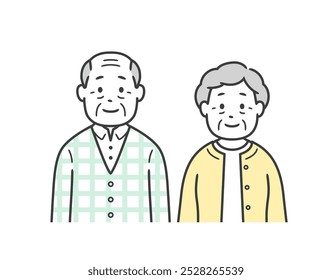 Upper body illustration of an elderly couple standing side by side