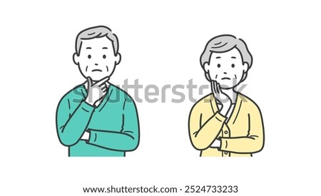 Upper body illustration of an elderly man and woman worried with their hands on their face