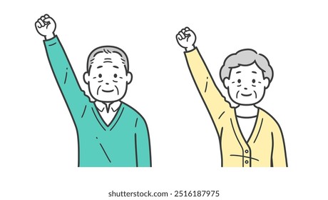 Ilustração da parte superior do corpo de homens e mulheres idosos fazendo bombas de punho