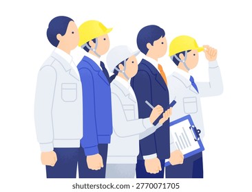 Upper body illustration of five men and women in workwear and suits looking ahead with hope toward the future - Powered by Shutterstock - Get 15% off with code: PIKWIZARD15