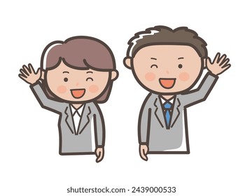 Upper body illustration of a male and female businessman who speaks with a smile