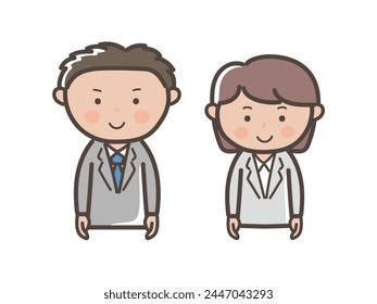 Upper body illustration of male and female businessmen facing the front