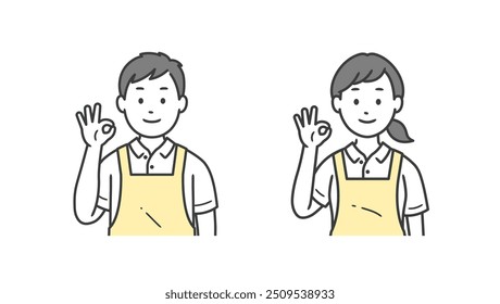 Upper body illustration of male and female caregivers making an OK pose