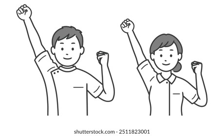 Upper body illustration of a male and female nurse doing a fist pump