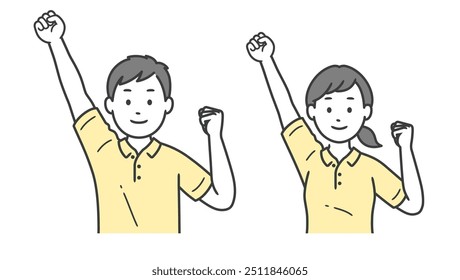 Upper body illustration of male and female caregivers doing a fist pump