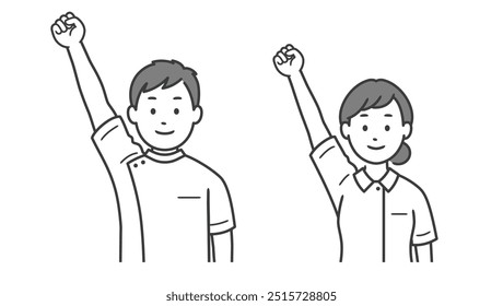 Upper body illustration of a male and female nurse doing a fist pump