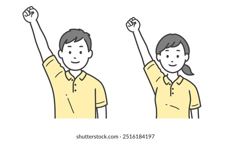 Upper body illustration of male and female caregivers doing a fist pump