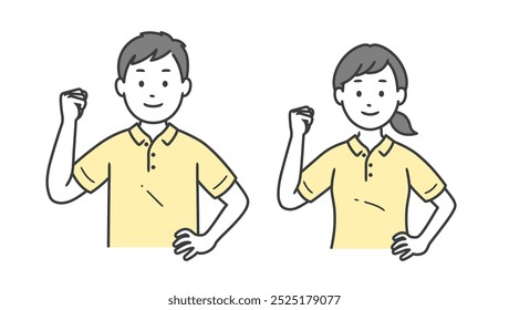 Upper body illustration of male and female caregivers doing a fist pump