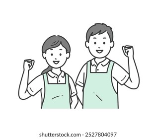 Upper body illustration of male and female caregivers doing a fist pump