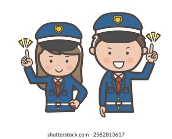 Upper body illustration of male and female security guards explaining the points