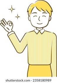 Upper body illustration of a man in an OK pose-friendly and simple touch