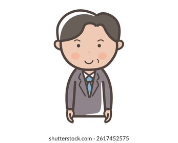 Upper body illustration of a middle-aged male businessman facing forward with a smile