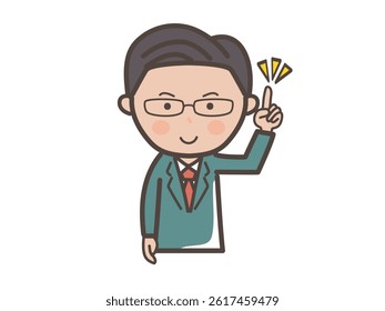 Upper body illustration of a mid-level elite-style male businessman explaining the points