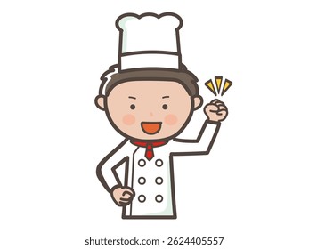 Upper body illustration of a motivated young male chef with a fist pump