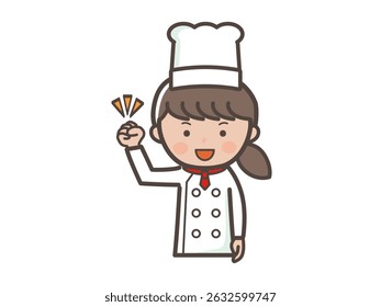 Upper body illustration of a motivated young female chef with a fist pump