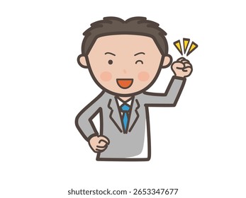 Ilustração de corpo superior de um jovem homem de negócios motivado com uma bomba de punho