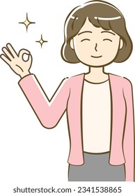 Upper body illustration of a woman in an OK pose-friendly and simple touch