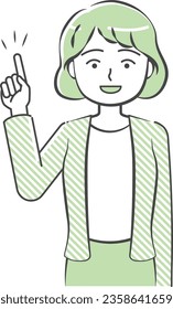 Upper body illustration of a woman in a pointing pose-friendly simple touch
