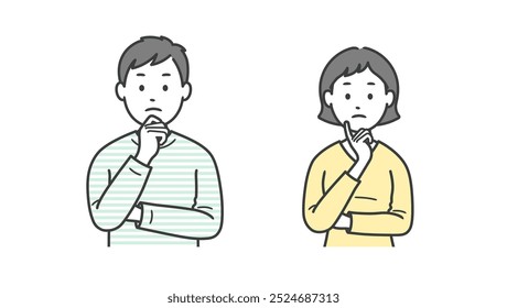 Upper body illustration of a worried adult man and woman
