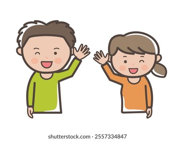 Upper body illustration of a young couple greeting cheerfully