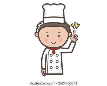 Upper body illustration of a young male chef explaining the points