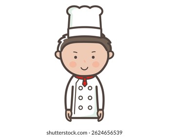 Upper body illustration of a young male chef facing forward with a smile