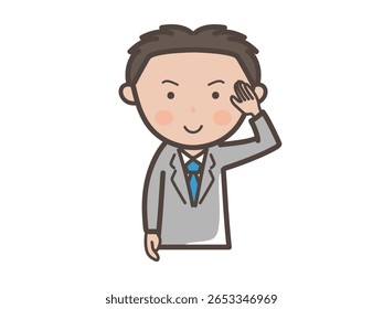 Ilustração de corpo superior de um jovem homem de negócios fazendo uma saudação de compreensão