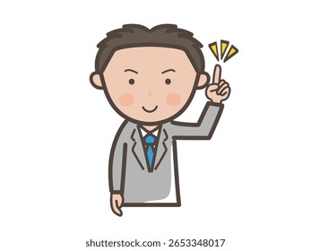Ilustração do corpo superior de um jovem homem de negócios explicando os pontos