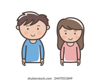 Upper body illustration of a young man and woman facing forward with a smile